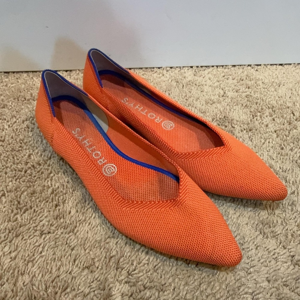 Rothy's The Point Shoes Womens Size 10.5 Orange Flats Pointed Toe Eco Friendly - Picture 2 of 8